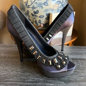💕Host Pick💕Tory Burch Erin Satin Grosgrain Fabric Metal Accent Heels $395 US7B